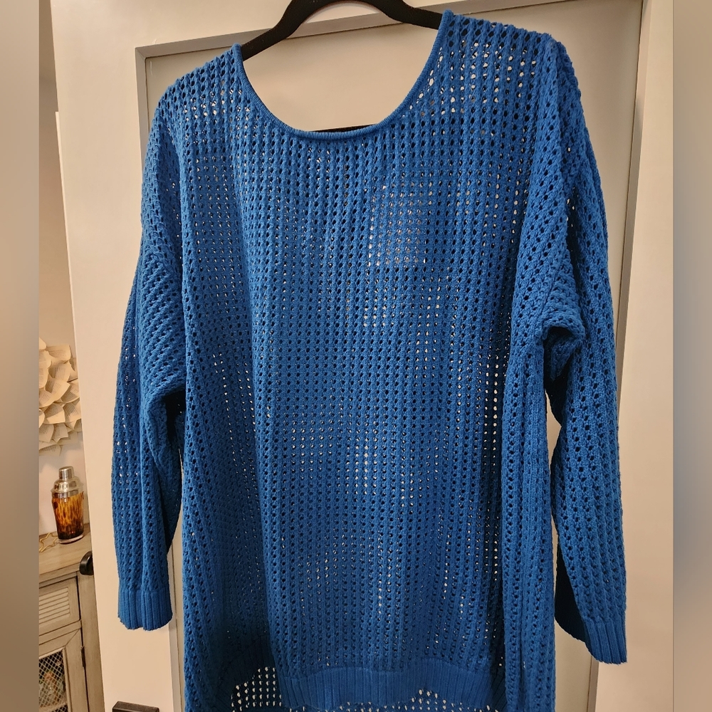 Jeanne Pierre Ladies' Fisherman Cable-Knit Sweater Color Blue NWT Size 2X